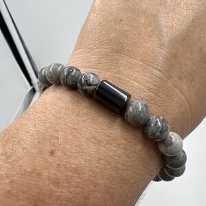 New Macrame Bracelet Unisex Adjustable Healing Hematite And Picasso Jasper Beads